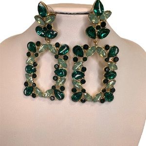 Emeralds Crystal Earrings, Earrings Studs, Dangling Earrings, Gold Plated